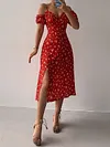 Floral Print Off-The-Shoulder Split-Side Sexy Slim Midi Dress