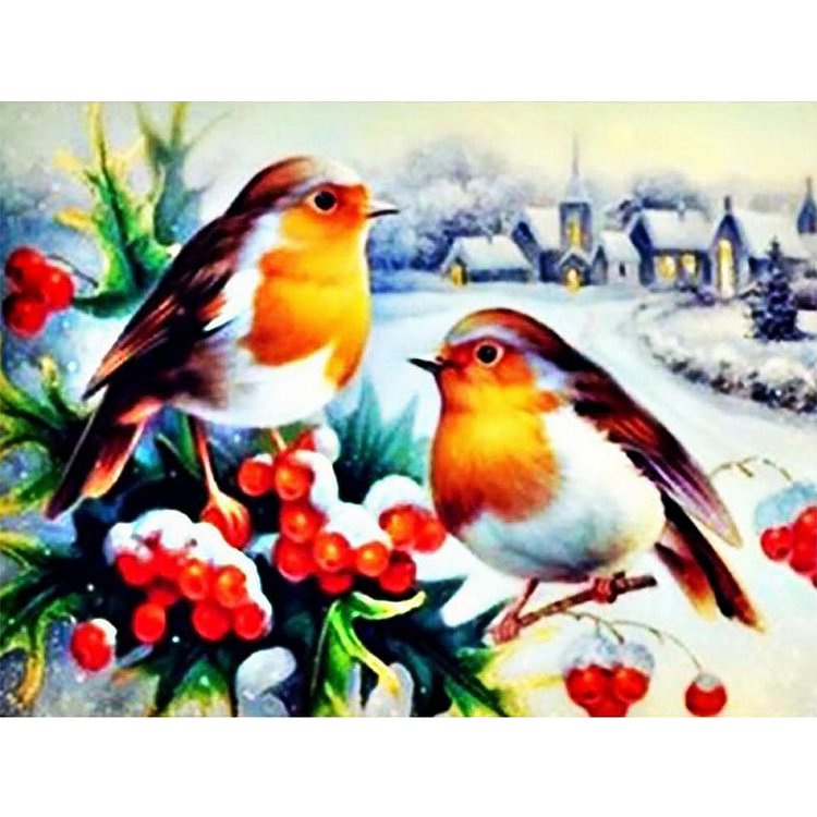 Cute Birds Round Full Drill Diamond Painting 40X30CM(Canvas) gbfke