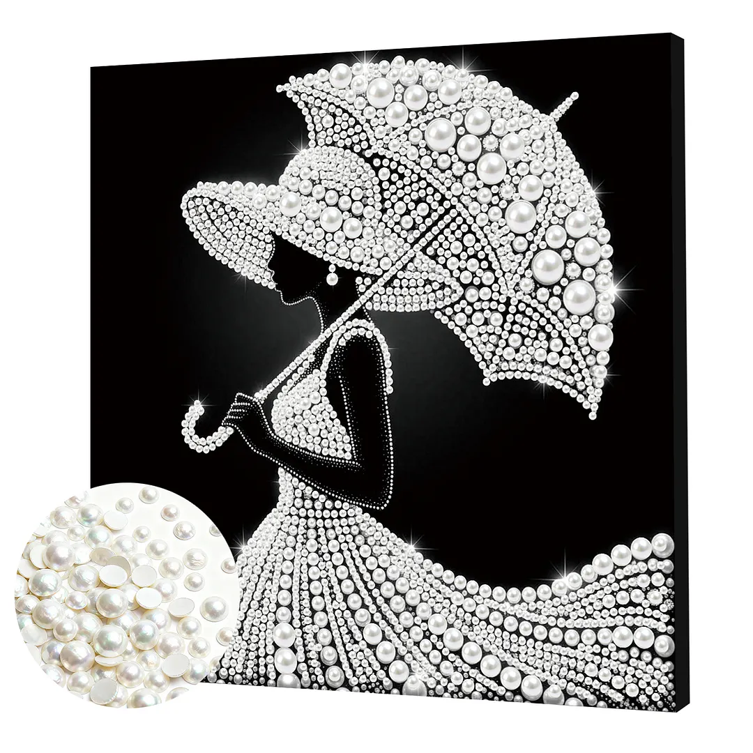 The Wealthy Lady With An Umbrella - DIY Pearl Diamond Art Kit With Frame 25*25cm