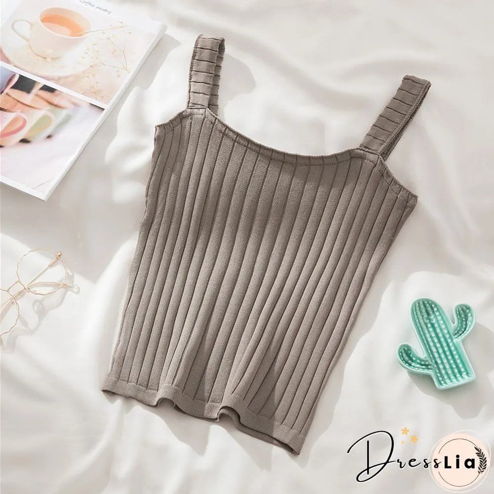 Heliar Women Strappy Cute Cotton Tops Strappy Cute Crop Tops Knitted Tops Plain Solid Cute V-Neck Crop Tops Women Summer