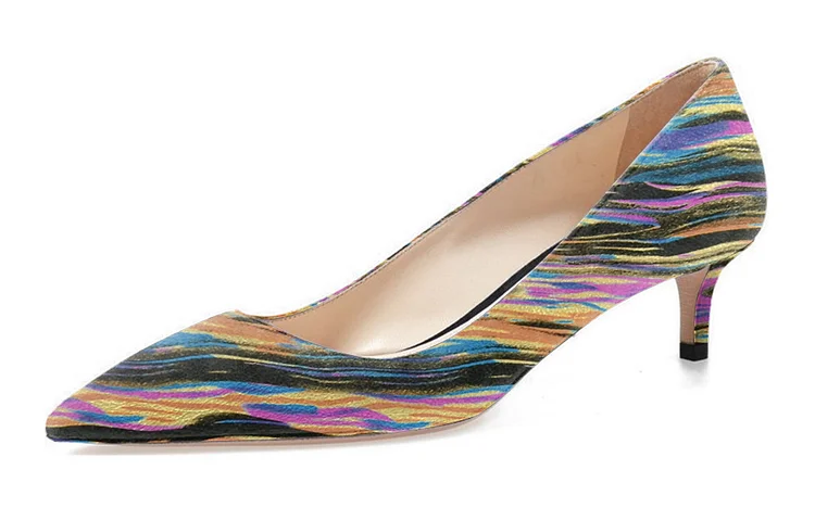 Multi-color Striped Kitten Heel Dress Pumps Vdcoo