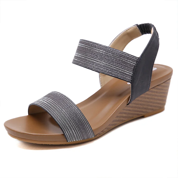 Casual Black Wedge Sandals  Flycurvy [product_label]
