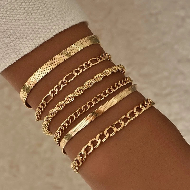 Jewelry Simple 5-piece Bracelet Set Fashion Metal Clip Bead Chain Combination Women’s Bracelet