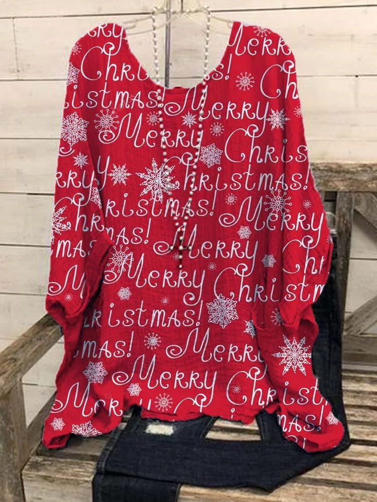 Women's Red Merry Christmas Printed Half Sleeve Top