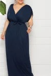 Plus Size Elegant Lace Up Solid Deep V Neck Maxi Dress