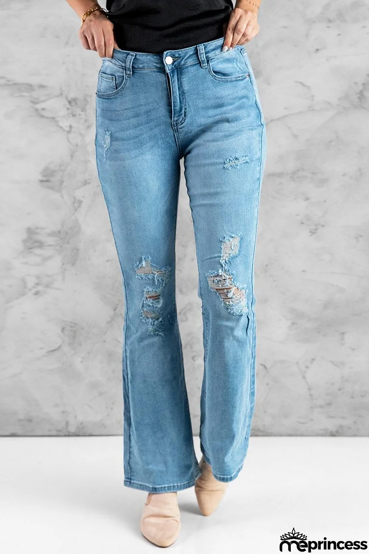 Distressed Bootcut Jeans with Pockets