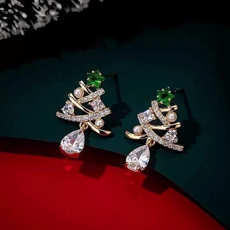 Fashion Christmas Tree Snowman Snowflake Alloy Enamel Rhinestones Women’s Drop Earrings Ear Studs 1 Pair
