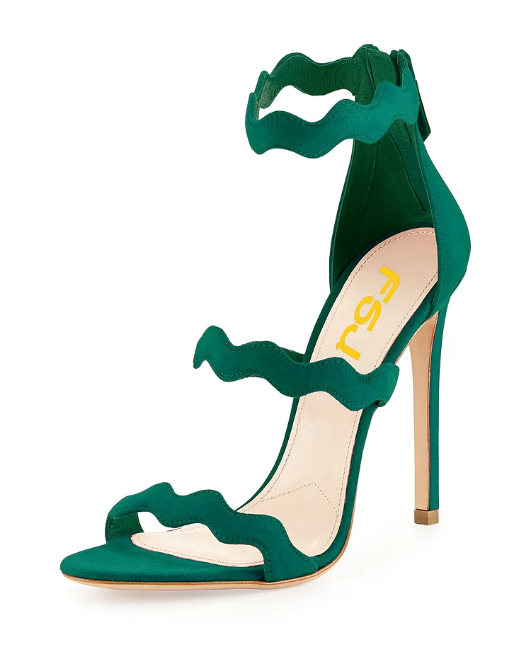 Green 5 Inches Stiletto Heels Open Toe Suede Sandals by FSJ |FSJ Shoes