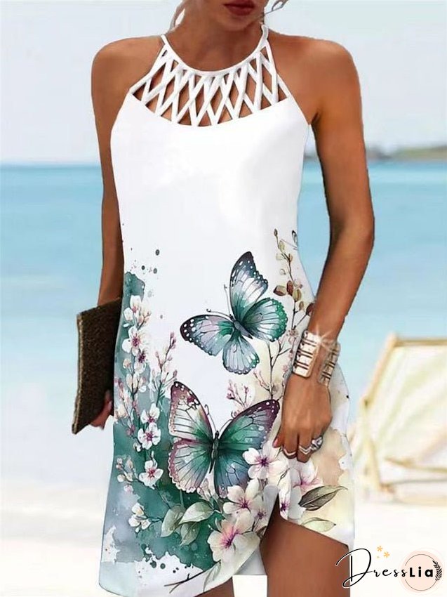 Women's Casual Dress A Line Dress Summer Dress Floral Cut Out Print Halter Mini Dress Active Modern Daily Holiday
