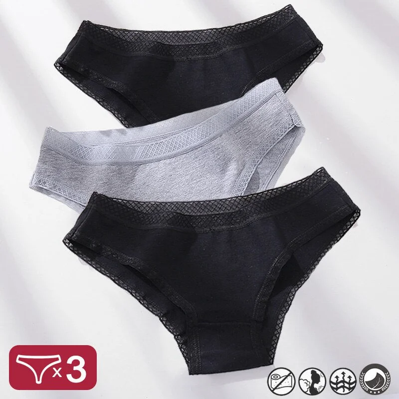 3PCS/Set Mesh Waistband Cotton Panties Women's Briefs Underwear Sexy Lingerie Panties Female Underpants Solid Color Girls Pantys