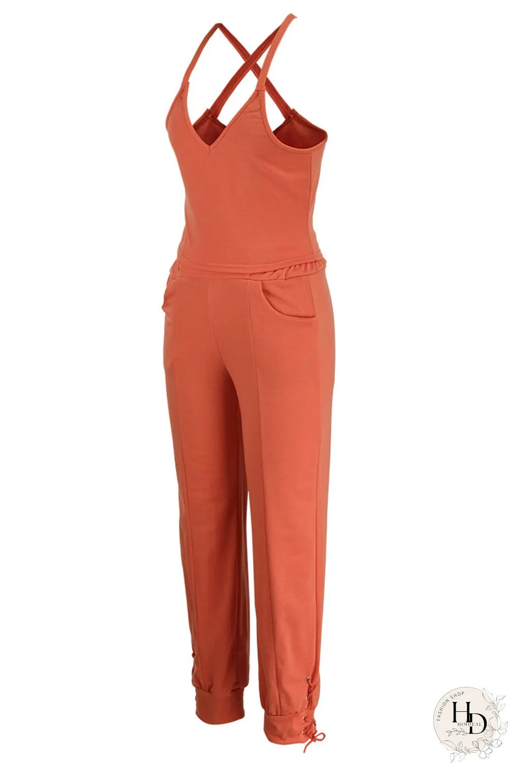 Red Casual Solid Split Joint Spaghetti Strap Sleeveless Two Pieces