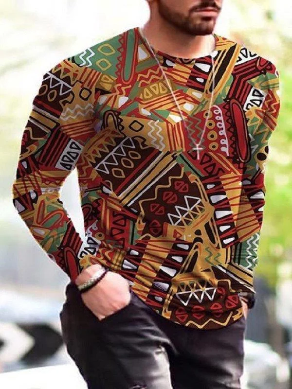 Casual Printed Round Neck Long Sleeve T-shirt