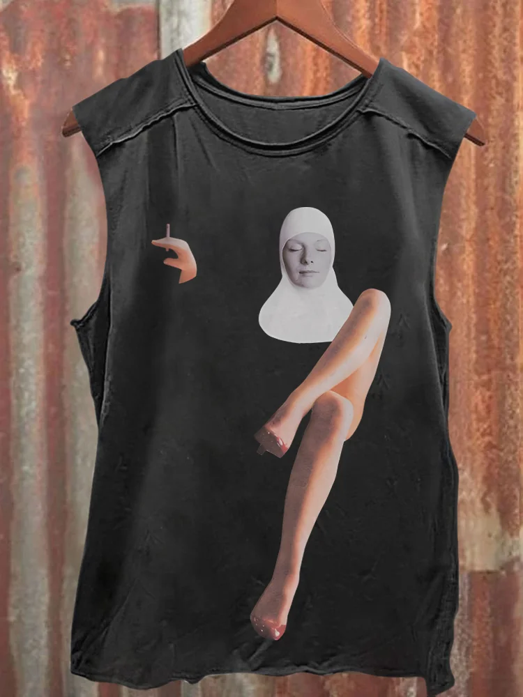 Bad Nun Smoking with Her Legs Crossed Tank Top Eagerlys