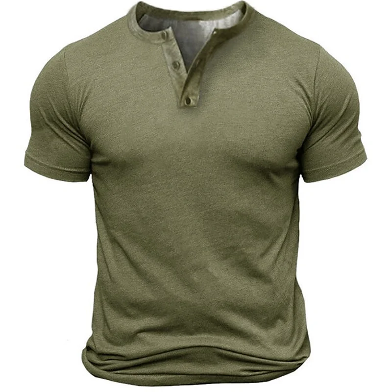 Men's T shirt Tee Henley Shirt Tee Solid Color Outdoor Daily Short Sleeve Button-Down
