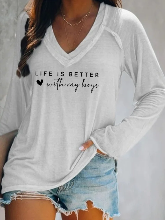 Life Is Better With My Boys V-neck Long Sleeve T-shirt
