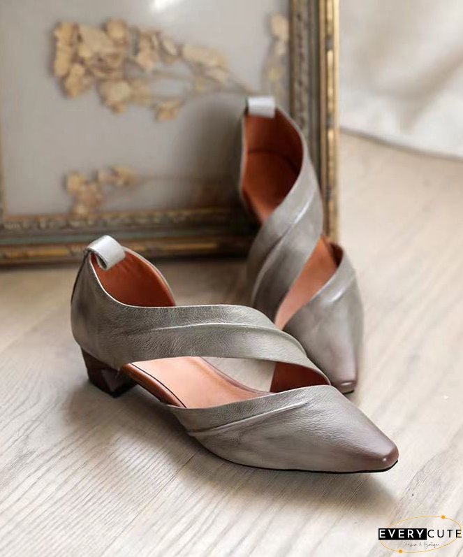 Coffee Hollow Out Pointed Toe Splicing Chunky High Heels