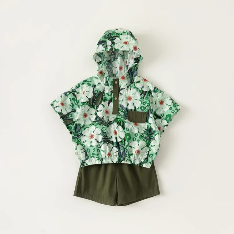 Toddler Boy Flower Hooded Tee and Shorts Set