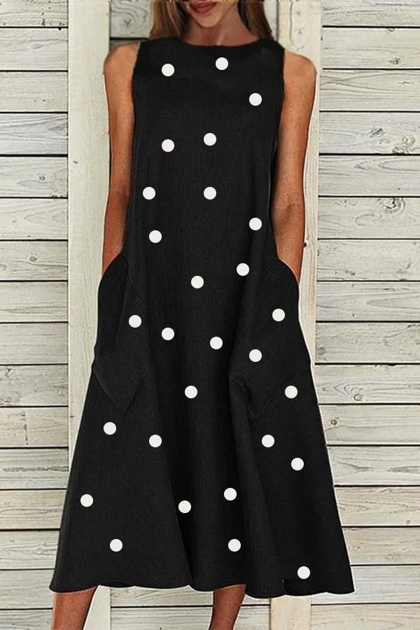 Womens Modern Polka Dot Pockets Sleeveless Dress-Allyzone-Allyzone