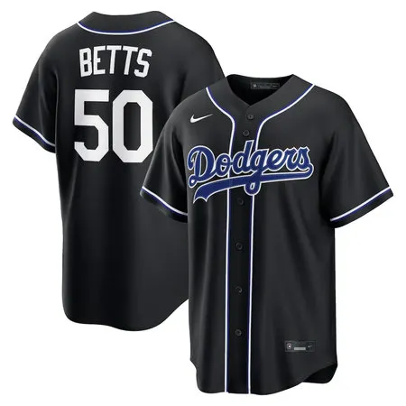 Youth Los Angeles Dodgers #50 Mookie Betts Nike Fashion Replica Black Out Jersey