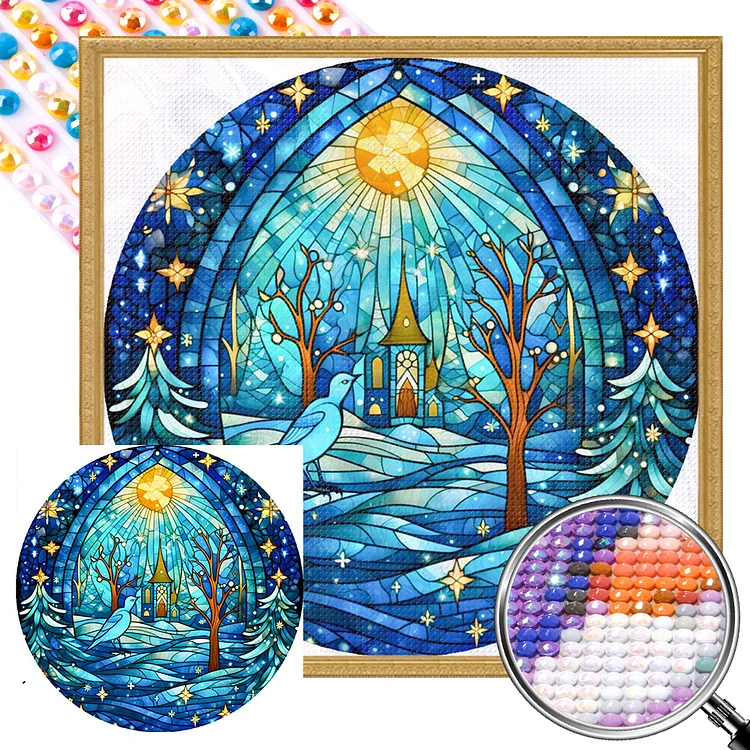 Polar Snow Scenery Glass Painting - AB Full Round Drill Diamond Painting - 40*40CM(Picture)