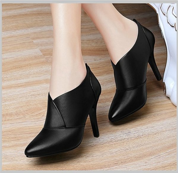 Fashion Women Leather High Heels Dress Shoes Pointed Toe Ankle Boots Thin Heels Pumps - Shop Trendy Women's Clothing | LoverChic