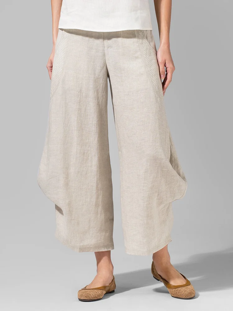 Women Flared Leg Pockets Crop Pants