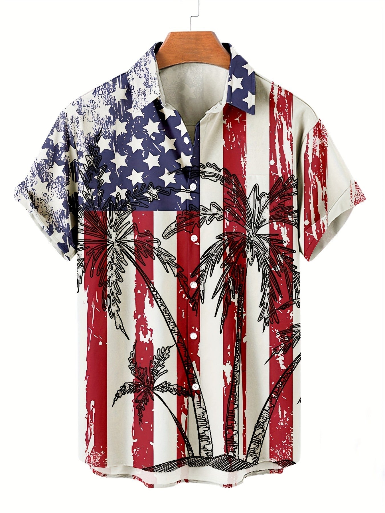 Men's flag pattern printed with Memorial Day and Independence Day themed short sleeved shirts PLUSCLOTHESMAN