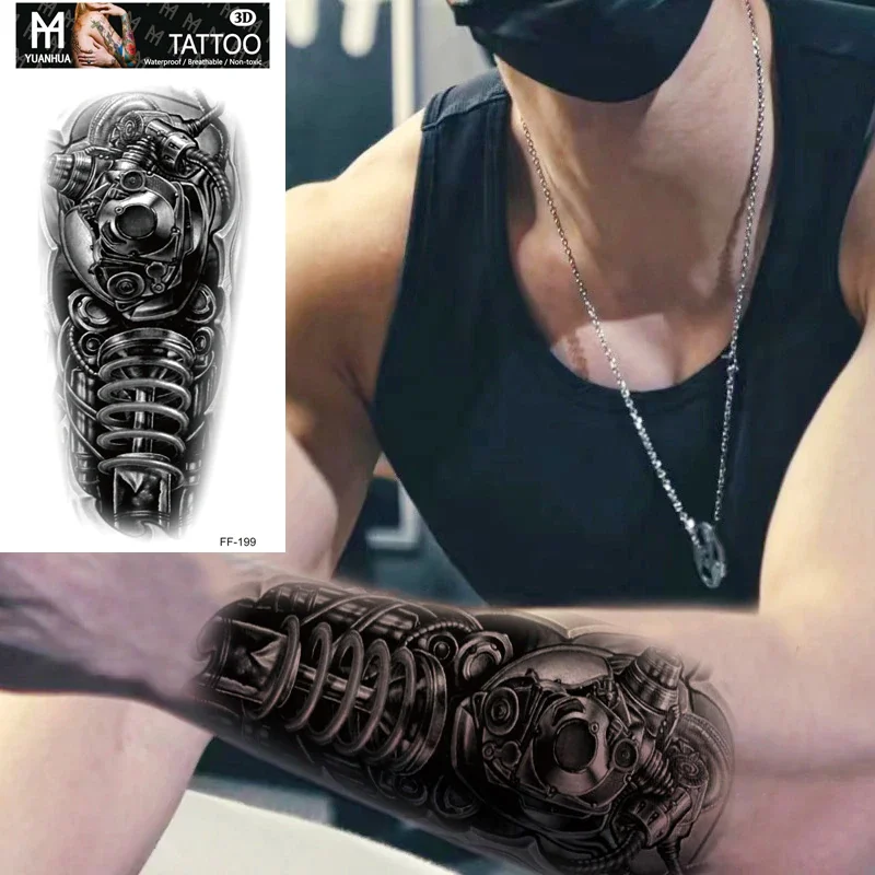 Sdrawing Forest Tattoo Sticker for Men Women Children Tiger Wolf Death Skull Temporary Tattoo Fake Henna Skeleton King Animal Tatoo