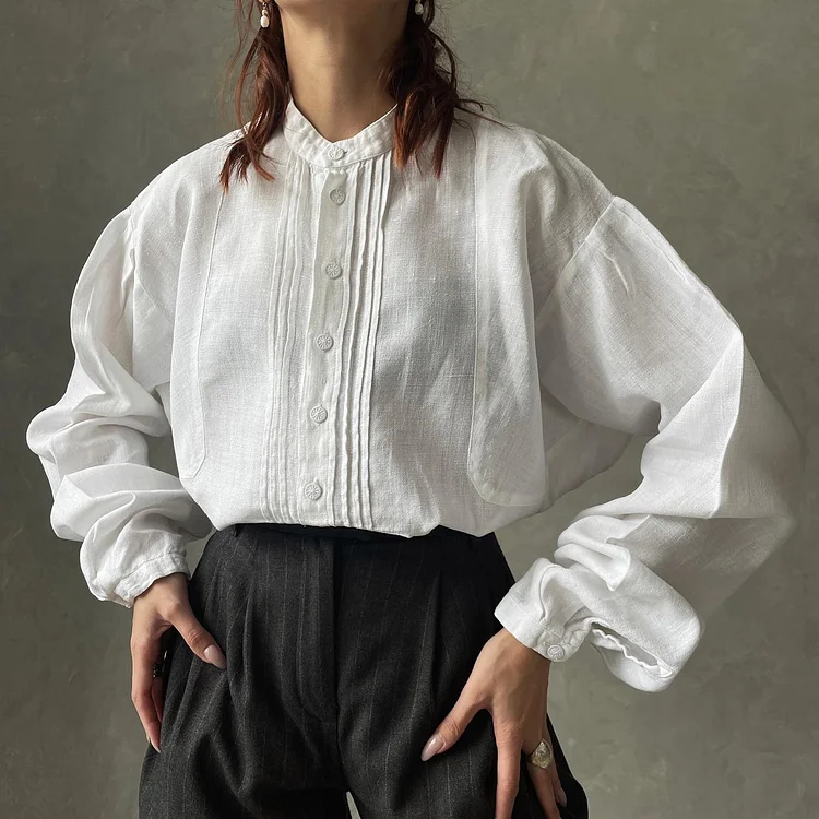 Vintage Classic Elegant Stand Collar Long Sleeve Shirt