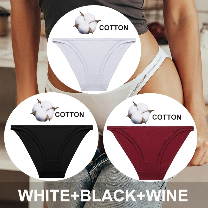 FINETOO 3PCS/Set Women Cotton Panties Sexy Lingerie Plus Size Underwear Low-Waist Briefs Female M-2XL Woman Hollow Out Pantys