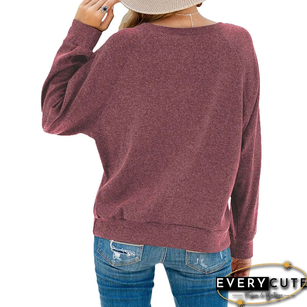 Rust Red Leopard Lip Print Long Sleeve Sweatshirt