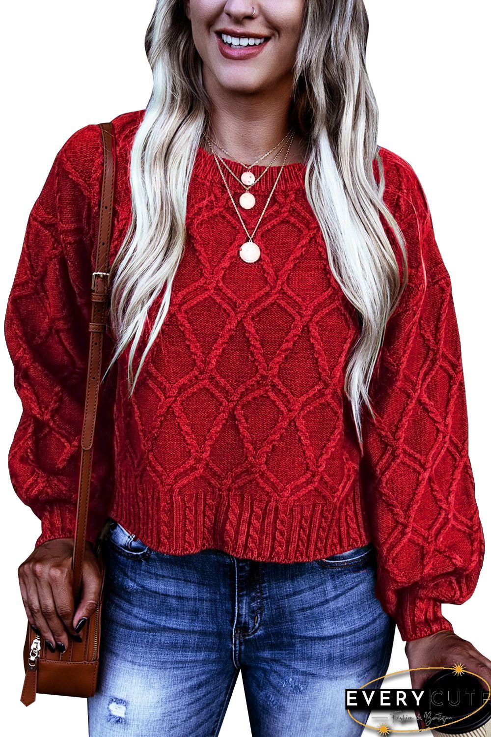 Red Festive Textured Chunky Sweater