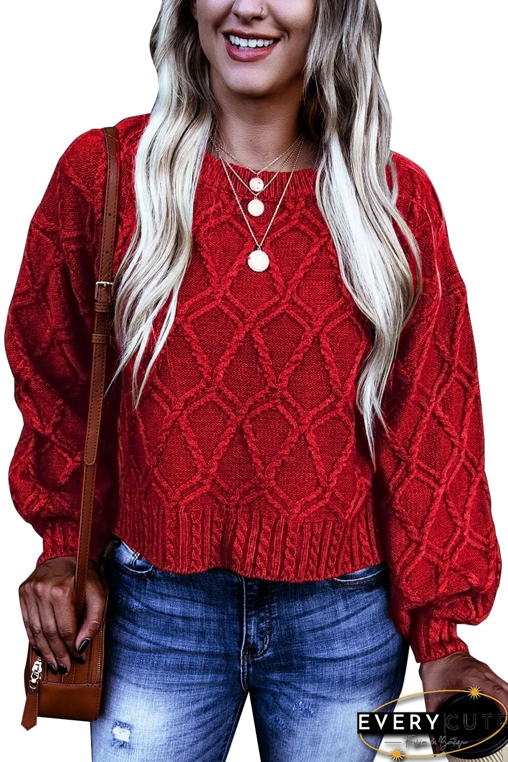 Red Festive Textured Chunky Sweater