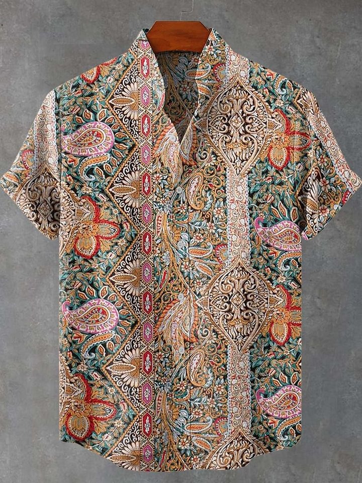 Vintage Paisley Flower Pattern Art Print Casual 100% Cotton Shirt