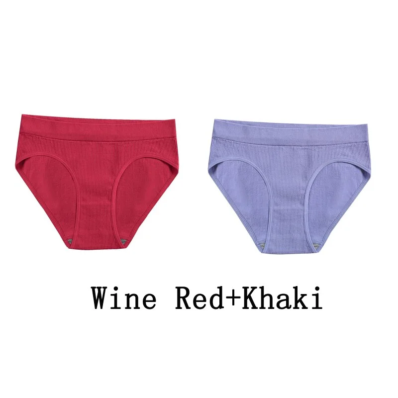 Billionm Women Seamless Cotton Panties Sexy Mid Waist Briefs Girls Solid Colors Ribbed Underpants Female Comfortable Intimates Lingerie