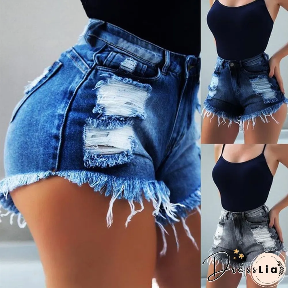 New Women's High Waisted Denim Shorts with Holes and Slim Casual Classic Shorts