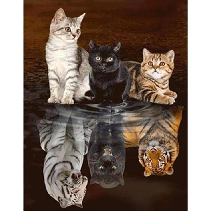 Big Size Round Diamond Painting -  Cats or Tigers (55*45cm)