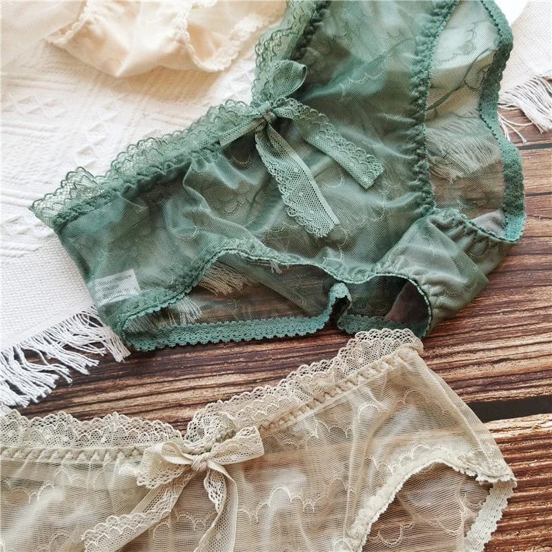 French Sexy Panties Women's Cotton Underwear Fashion Bow Underpants Low Waist Seamless Panties Girl Mesh Briefs Female Lingerie