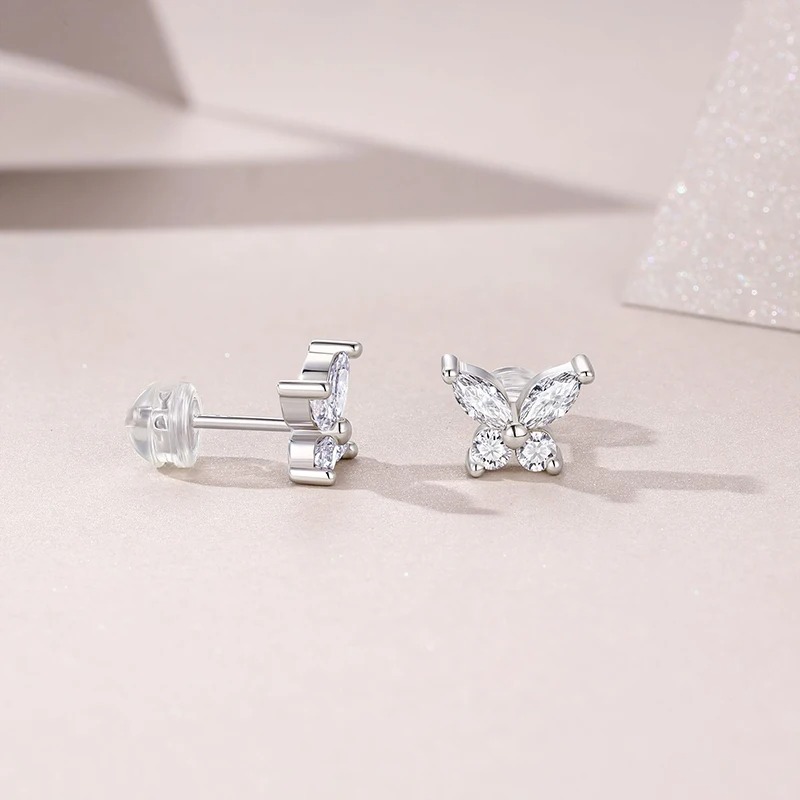 925 Sterling Silver four leaf clover  Moissanite Earring Studs for Women Top Quality  Party  Birthday  Fashion Fine Jewelry Gift