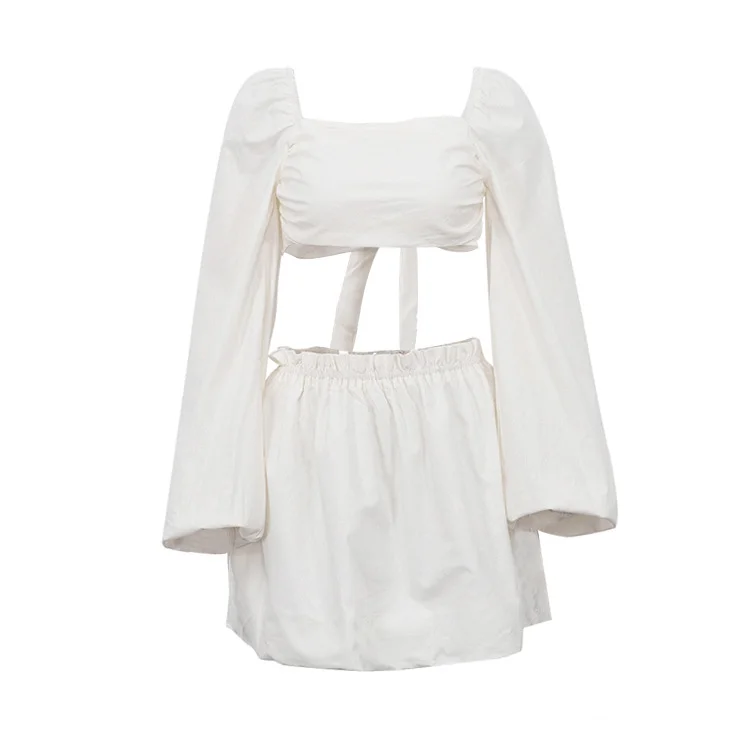Ueong Ueong And Summer 2023 Women's Fashion Band Strapless Bare Back Top Pleated High-Waisted Skirt Two-Piece Set
