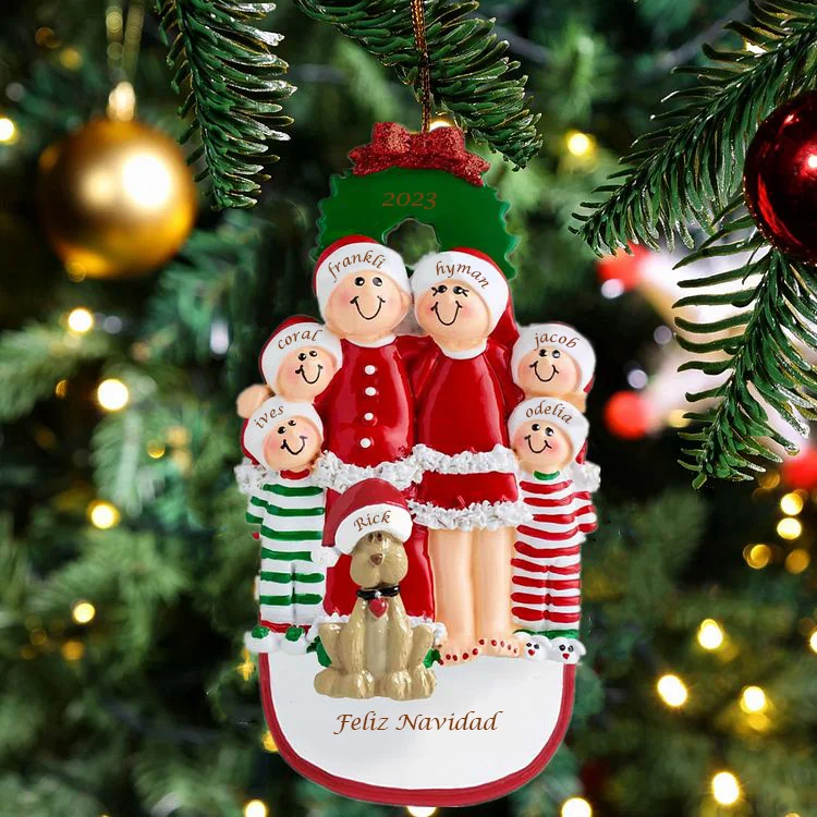Navidad-Muñecos Ornamentos Navideños con Perro 7 Nombres y 1 Año con Texto Personalizados Adorno de Madera