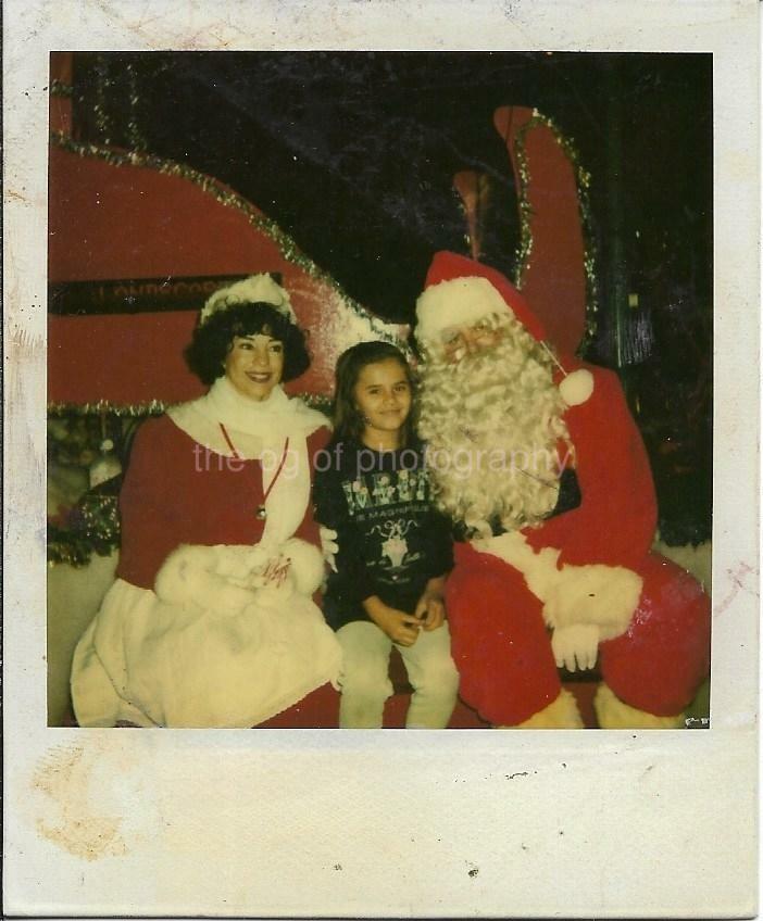 Portrait With Santa Claus CHRISTMAS Vintage POLAROID Found Photo Poster painting COLOR 13 7 XX