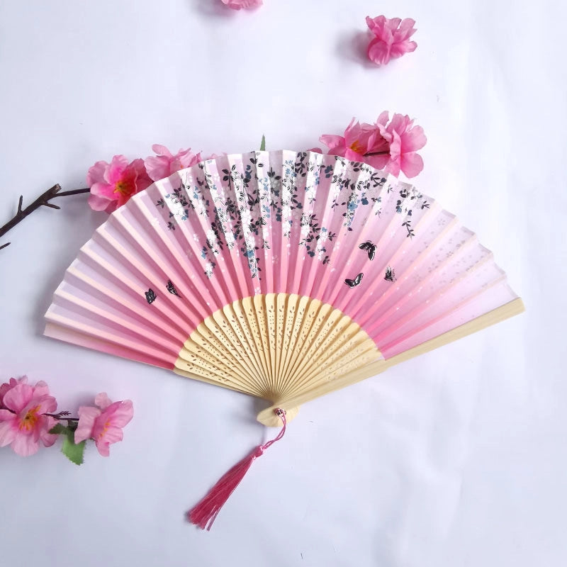3 Pieces Ancient Style Folding Fan Female Classical Tassel Silk Fan Chinese Style Small Fan Portable Dance Craft National Fashion Fan Student Fan