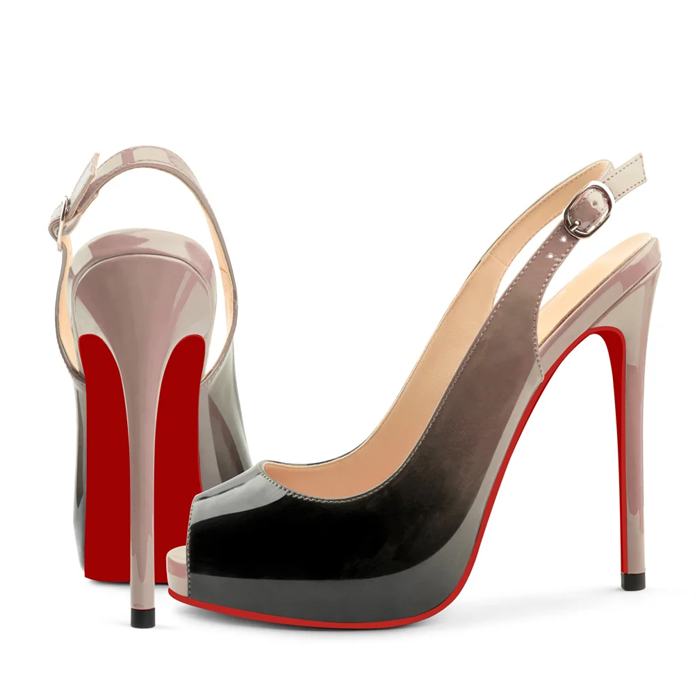 120mm Red Bottom Elastic Strap Slingback Sandals Peep Toe Platform Stilettos Patent Heels-MERUMOTE