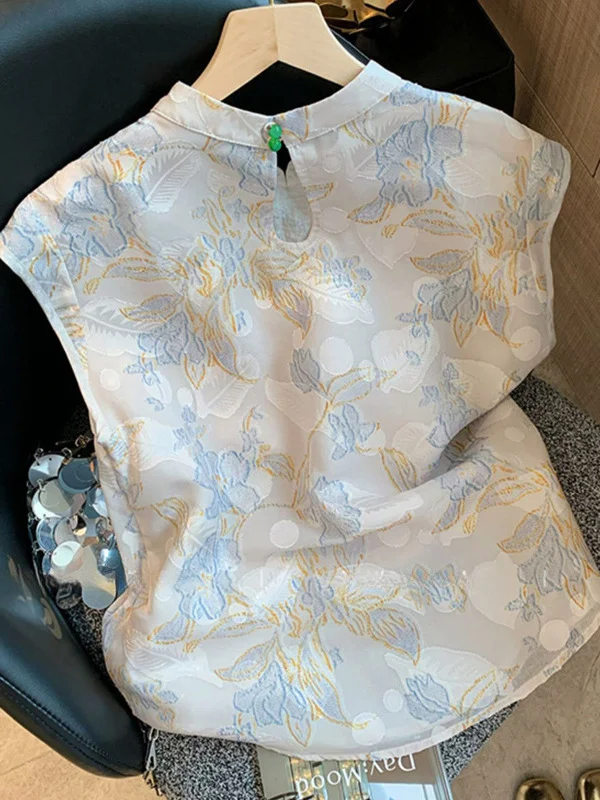 Athvotar Athvotar Chinese Collar Buckle Embroidered Jahua Sleeveless Shirt Women 2025 New Zen Age Reduction Chic Vest Top