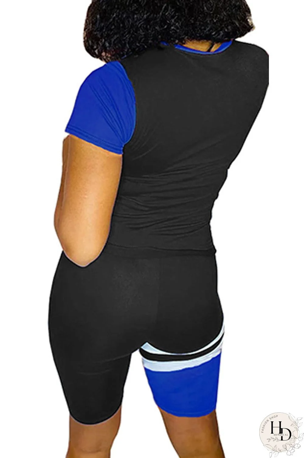 Red Polyester Fashion Casual Patchwork Print Two Piece Suits pencil Short Sleeve Two Pieces