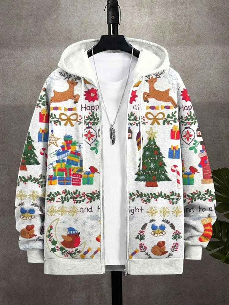 Men's Christmas Embroidery Pattern Cozy Hooded