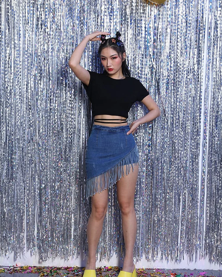【WOOHWA】FRINGE DENIM SKIRT PANTS FRINGE DENIM SKIRT PANTS - WOOHWA | 60% - Asian Fashion