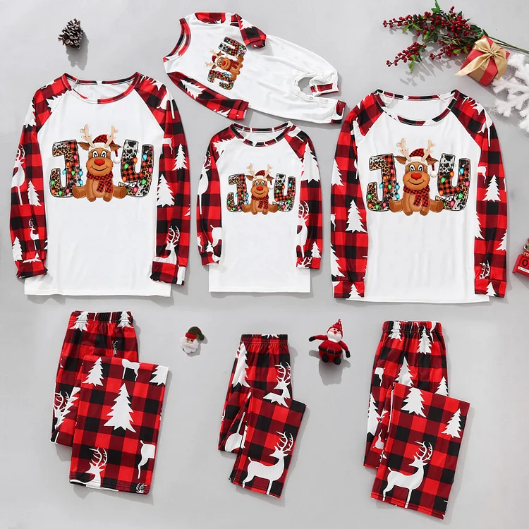 Cute Reindeer Joy Letter Print Christmas Family Matching Pajamas Sets