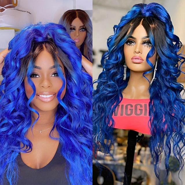 Blue Glueless Hand Stitched High End Quality Wigs-140%(Extra Thick As In Video)-15